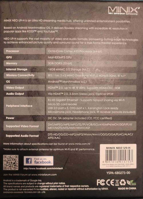 BOX Android MiniX Neo U9-H, 4K