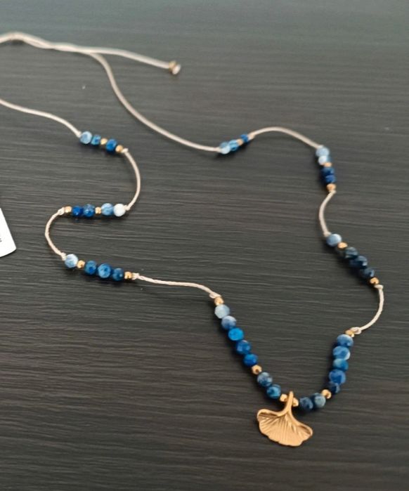 Naszyjnik lapis lazuli sodalit miłorzęb stal