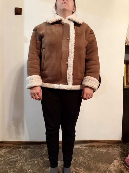 Куртка замшева коричнева на хутрі, жіноча зимова куртка-дубленка з еко