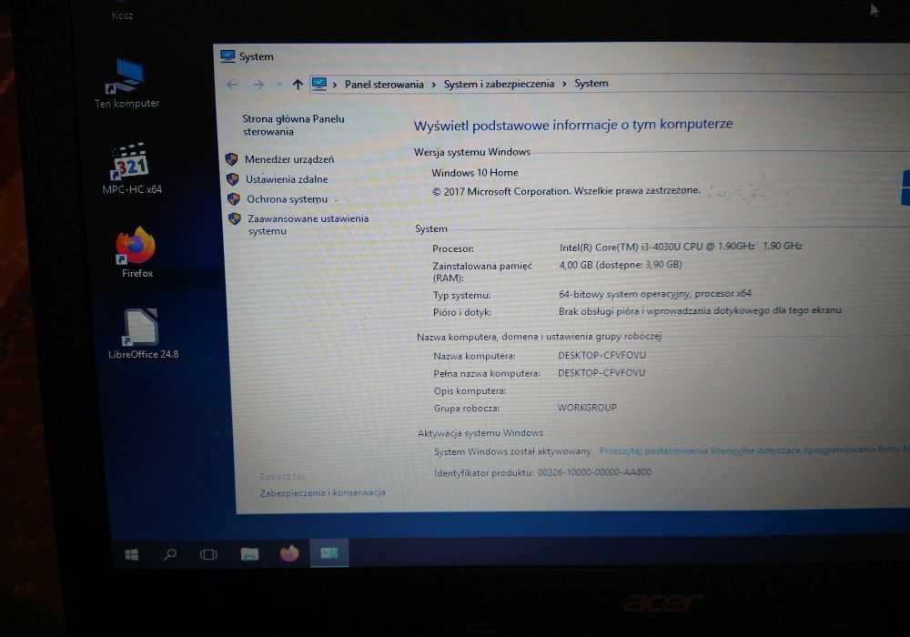 Acer E5-571, procesor Intel i3-4030 (4x1.90), dysk 320GB, bateria ok