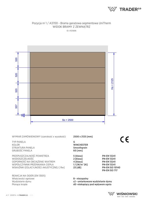 Brama Wiśniowski Unitherm panel 6cm 2500x2125 winchester z napędem