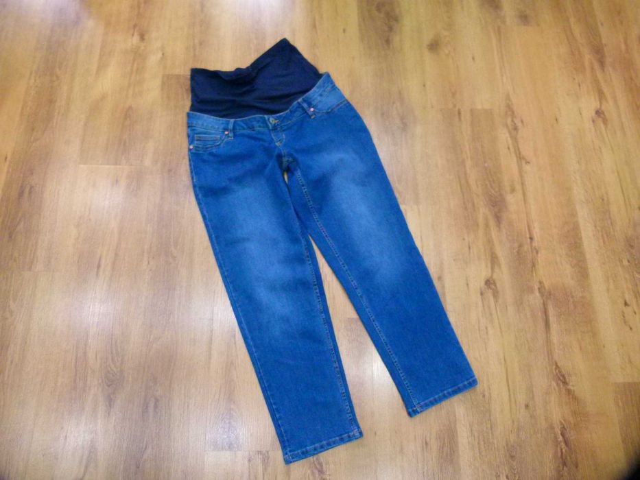 rozm 42 XL nowe Esmara spodnie ciążowe ciemny jeans z pasem na brzuch