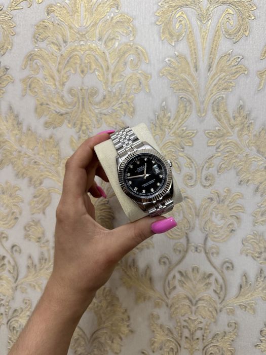 Годинник Rolex, чорний з камінцями, ідеальний подарунок