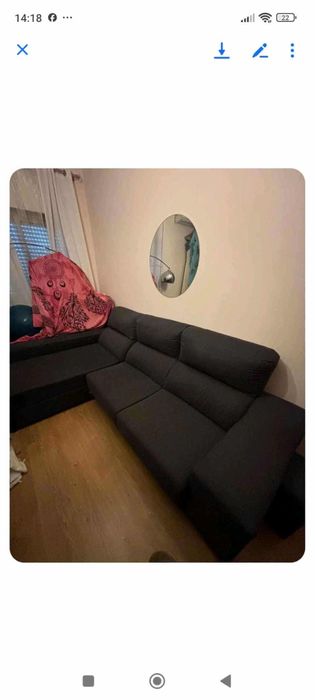 Sofá Chaise Longue Cinza Escuro (Tavira)