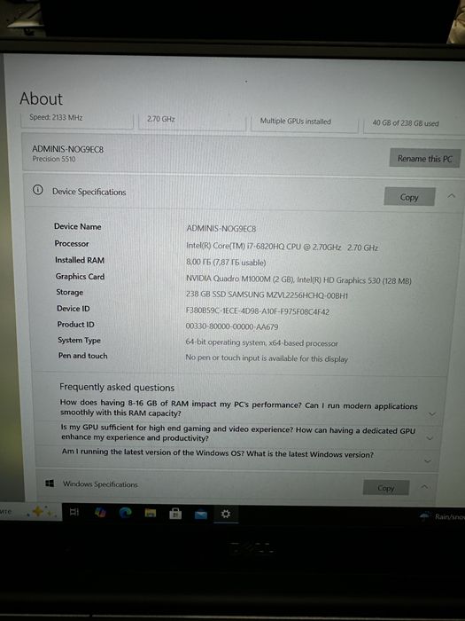 Игровой ноутбук бизнес класса Dell intel i7 nvidia