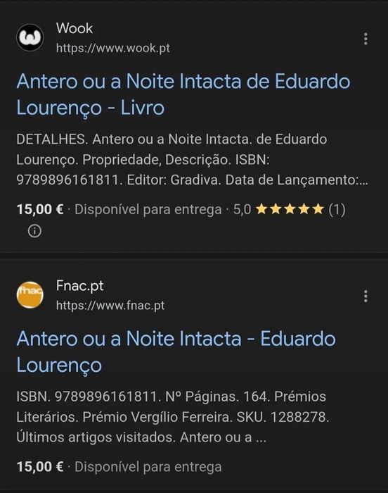 Livro Antero ou a Noite Intacta