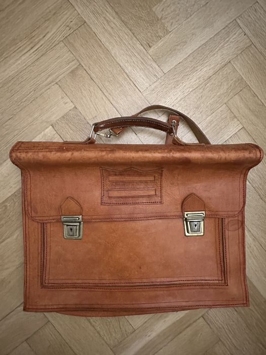 Vintage Skórzana teczka tornister plecak klasyka dobra jakosc retro