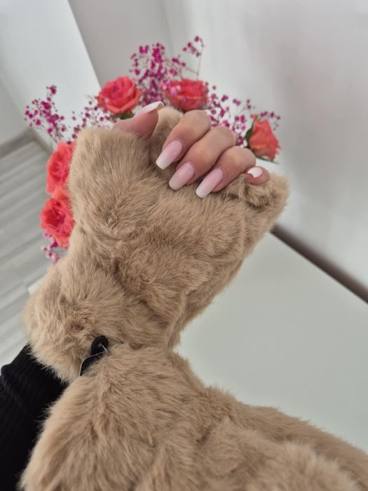 Rękawiczki z futerkiem karmelowe mega ciepłe najmodniejsze