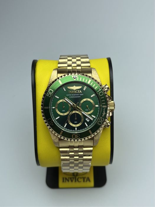 Invicta 48383, чоловічий золотистий годинник, інвікта хронограф