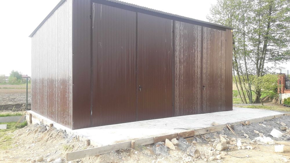 Garaż blaszany 7x6 - Bramy Uchylne - Drewnopodobny - WIATA - GRZYWSTAL