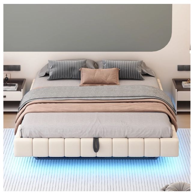 Cama (180x200cm) com baú estofada com LED - NOVA
