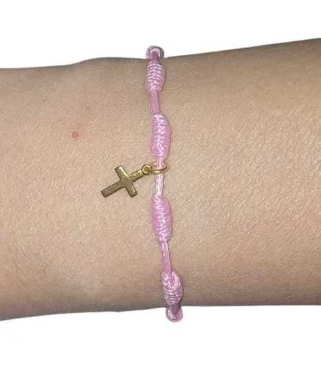 Bransoletka różaniec Podziękowania Komunia Jasny Róż