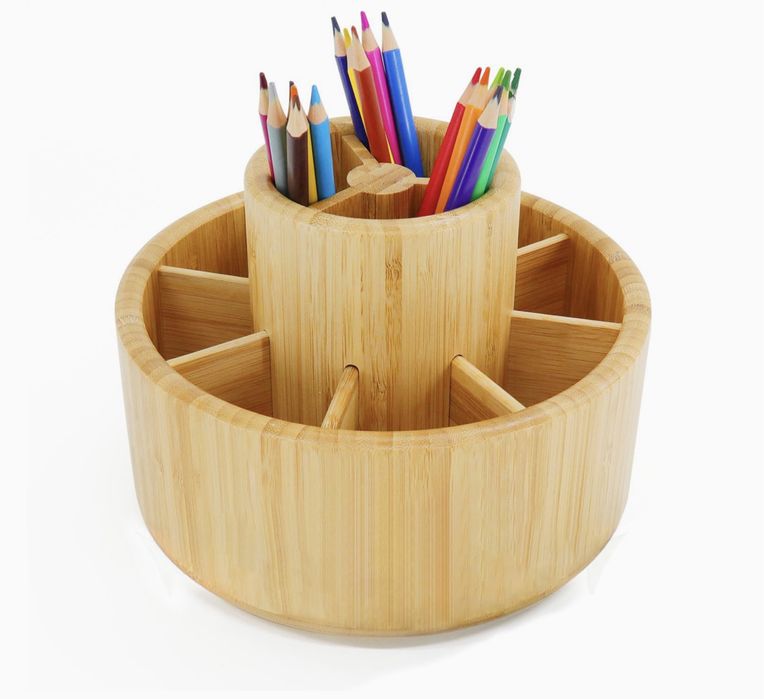 Nowy UTOPLIKE obrotowy organizer na biurko, do biura, bambus, drewno