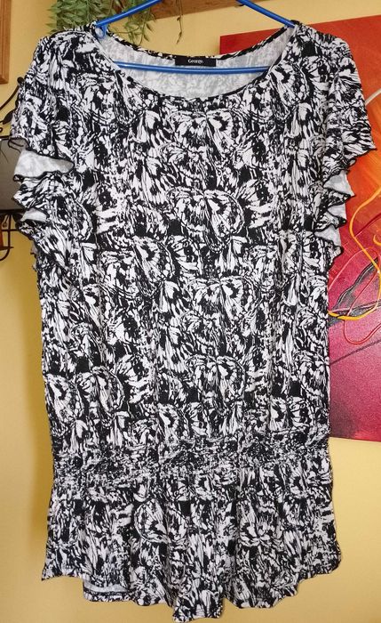 bluzka tunika wzór czarna-biała GEORGE gumka biodra 44/46 XXL 3XL
