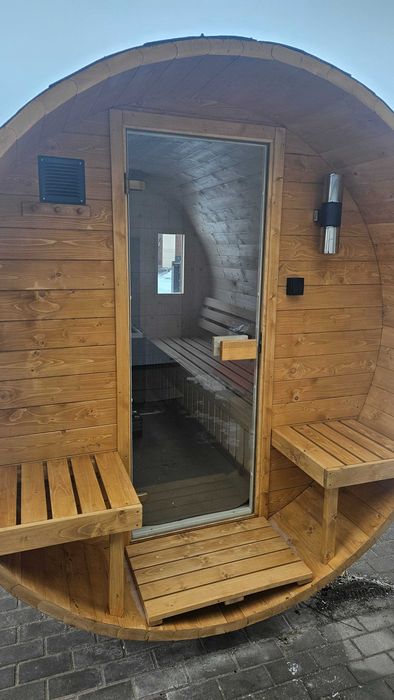 Sauna Ogrodowa Beczka 200cm Ganek Piec Elektryczny
