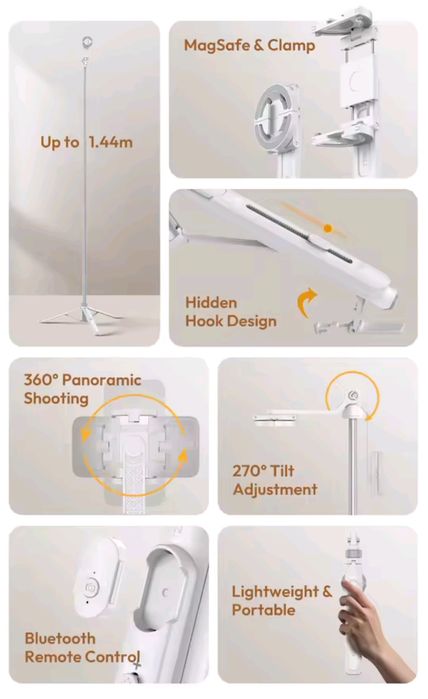 Селфи палка штатив с пультом 3-в-1 Ulanzi TT88 MagSafe 144см с крюком