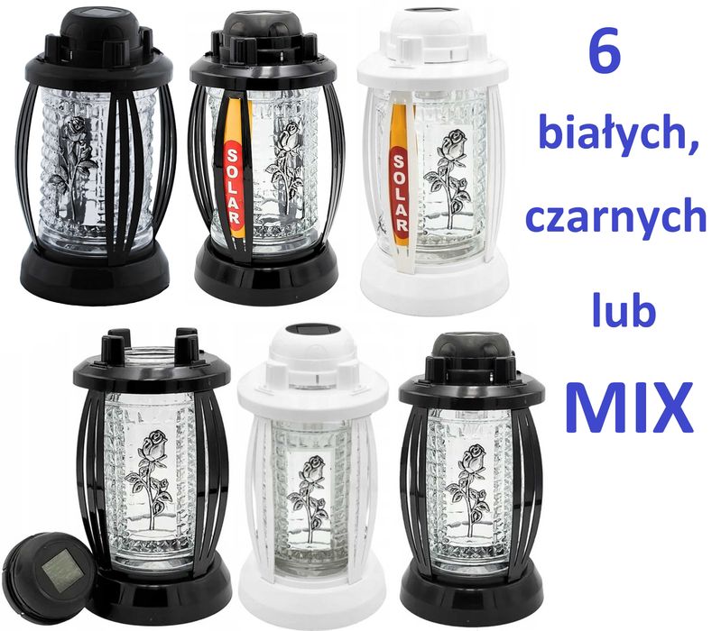 WYPRZEDAŻ Zestaw 6 Dużych Zniczy Solarnych LED, Komplet na Cmentarz