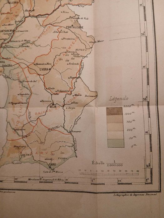 Mapa Portugal - Carte Orographique Et Regionale u Portugal 1900