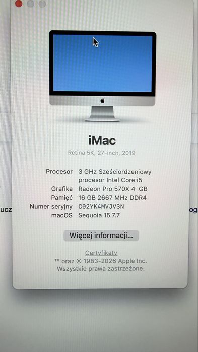 IMac 27 2019 i5 6-rdzeniowy