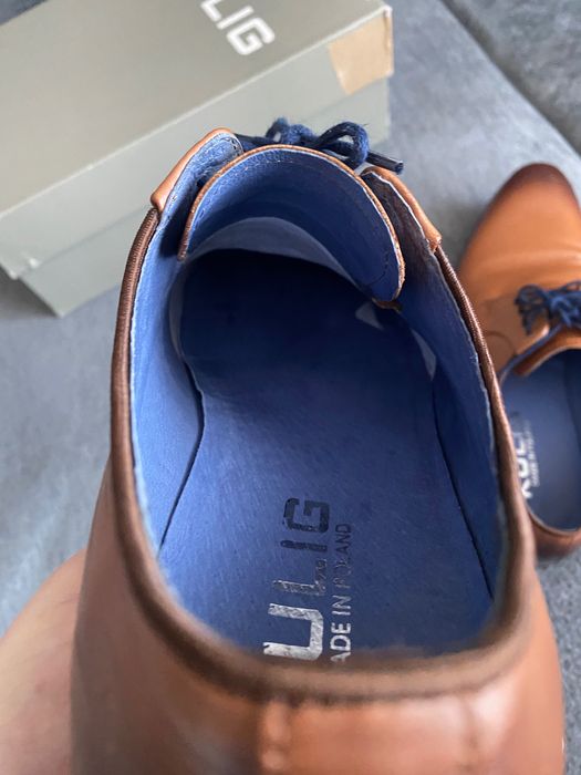 Brązowe półbuty wizytowe skórzane, polski producent, 42