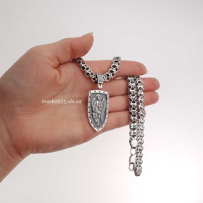 Срібна цепочка чоловіча Рамзес з ладанкою оберігом Архангел Михаїл