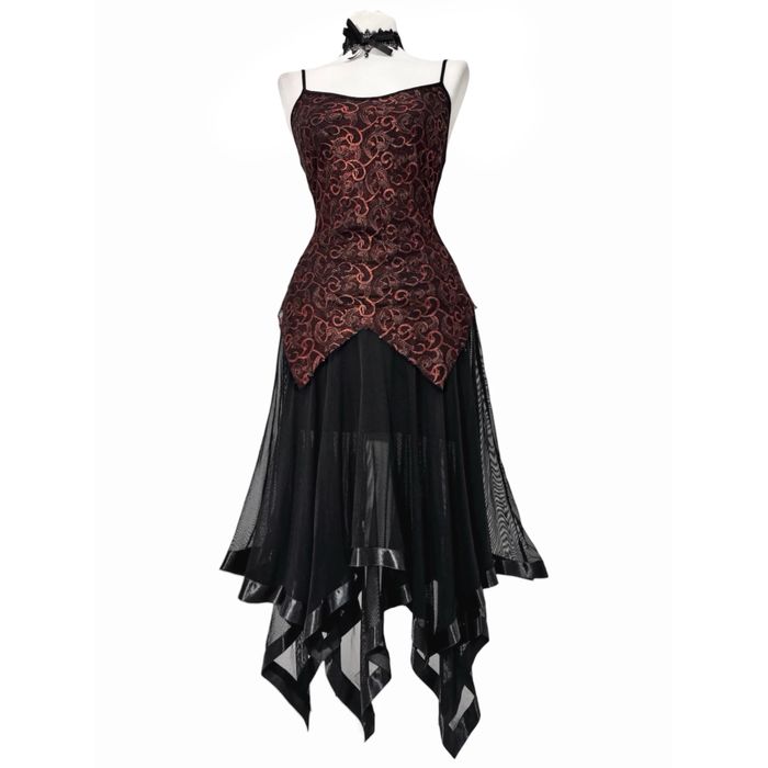 Asymetryczna sukienka czarna unikatowa z haftem vintage gothic