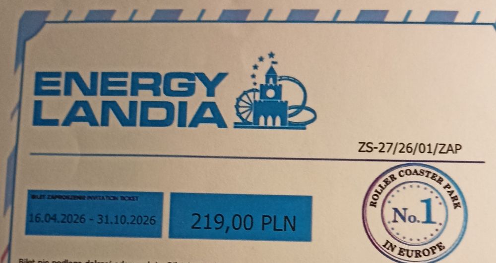 Energylandia Zator. Dwa bilety.
