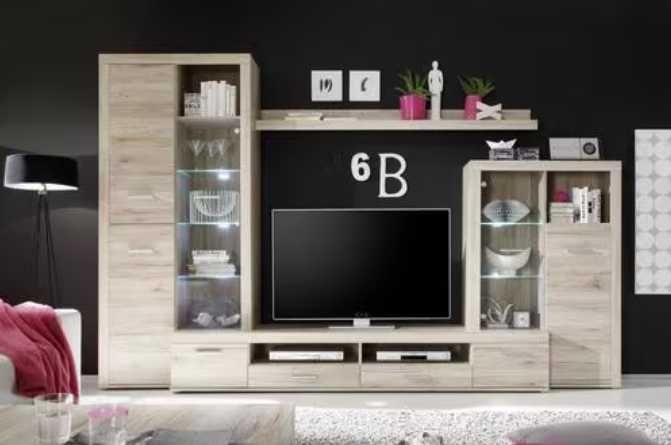 Meblościanka zestaw TV podświetlana led kolor dąb