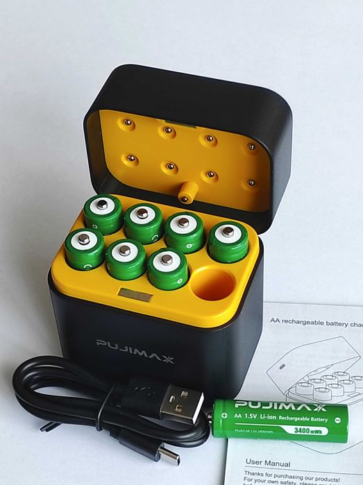 Акумуляторні батарейки AA AAA 1.5V Li-Ion, BOX зарядка Pujimax 4255mWh