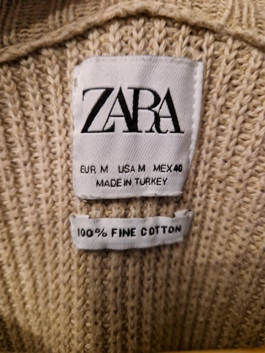 ZARA M / 38 męski sweter 100% bawełna beżowy jasny camel dłuższy