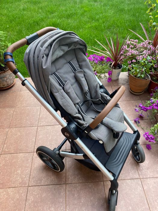 Cybex Balios S Lux wózek gondola spacerówka 2w1 SLV B Soho Grey szary brązowe skórzane uchwyty