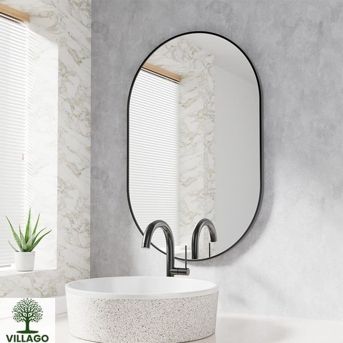 NOWE Lustro Owalne VILLAGO Design 80×40 CM – Czarna Rama, Styl Loftowy