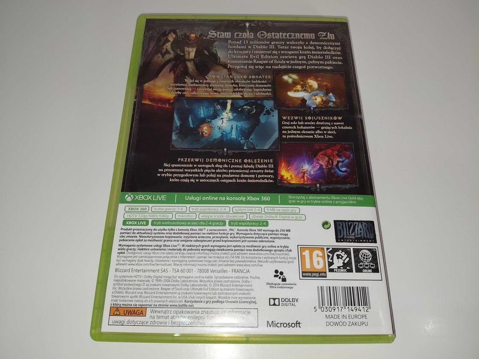 xbox 360 DIABLO 3 III ULTIMATE EVIL EDITION mówią po polsku 1-4 graczy