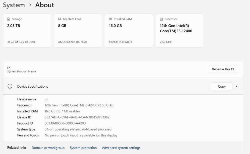 Gaming PC - i5 12400 | RX 7600 8GB | 16GB RAM | Win 11 + Office