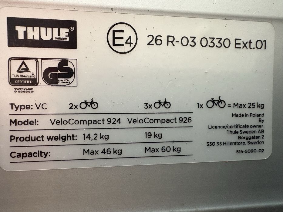 Bagaznik rowerowy na hak. Thule VeloCompact 924 2 rowery