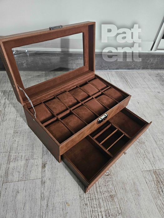 Brązowa szkatułka na biżuterię zegarki bransoletki na prezent duża