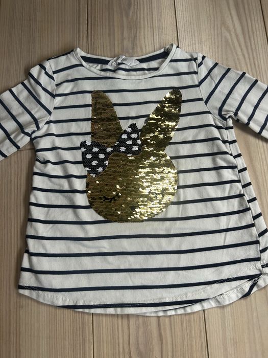 Bluzka w paski cekiny królik 116/122 h&m