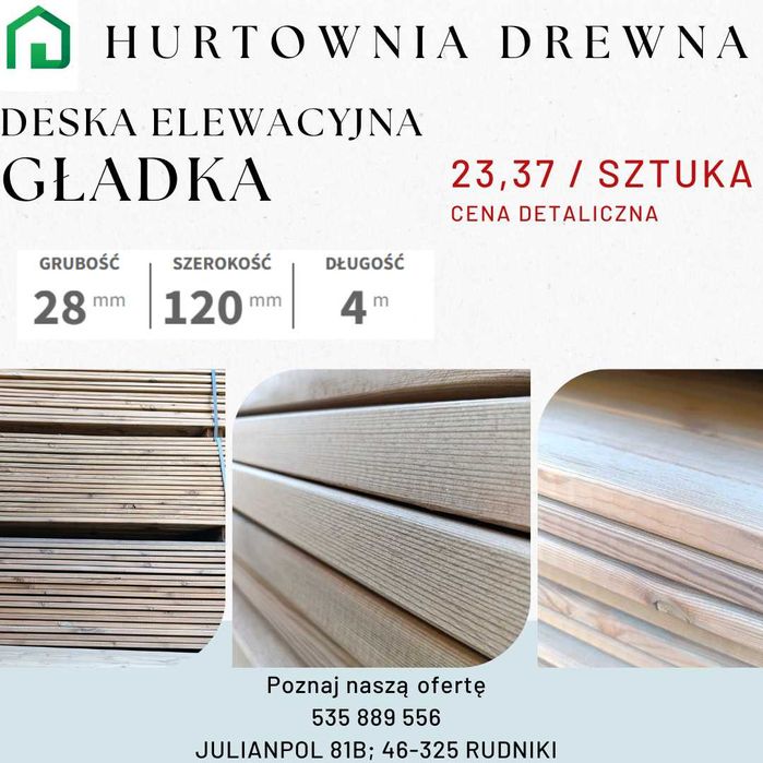 Deska elewacyjna IMPREGNOWANA GŁADKA 22x120x4000 hurt detal