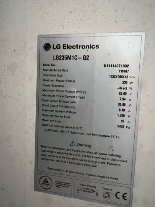18 Paineis Fotovoltaicos LG235M1C - G2
