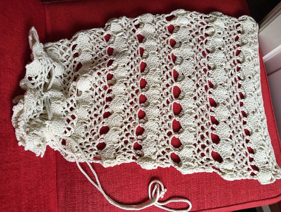 Saco do pão novo em renda de crochet pérola 45cm x 28cm