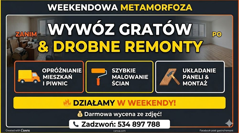 Opróżnianie mieszkań i piwnic | Wywóz starych mebli | Malowanie, Panele