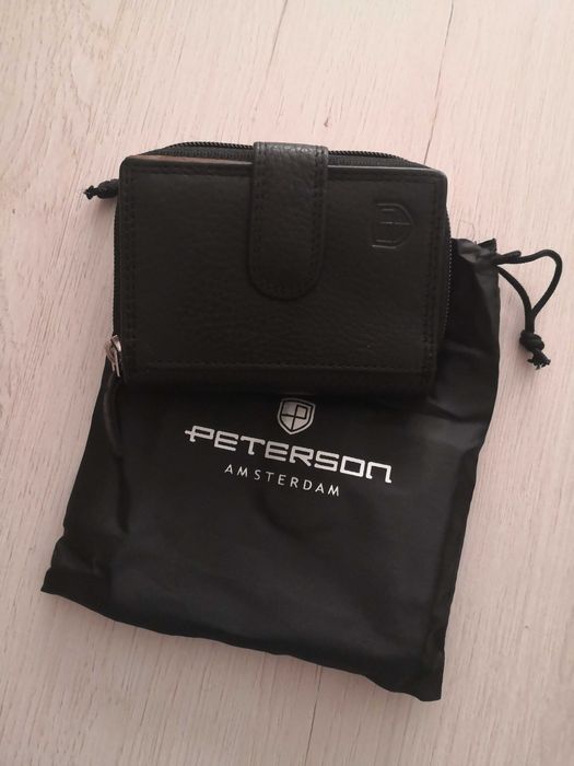 Portfel skórzany damski czarny mały Peterson NOWY w etui skóra