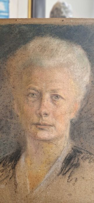 Przedwojenny portret obraz pastel aukcyjny sygnowany M.H. 1914 antyk