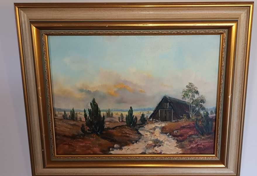 Stary pejzaż na płótnie, podpisany