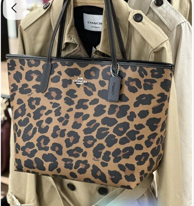 Coach City Tote Bag With Leopard