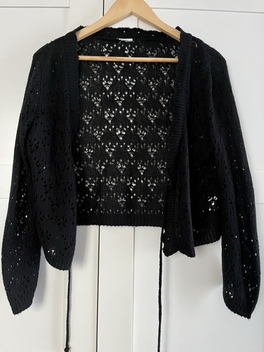 Czarny ażurowy sweterek kardigan E-vie 36 S