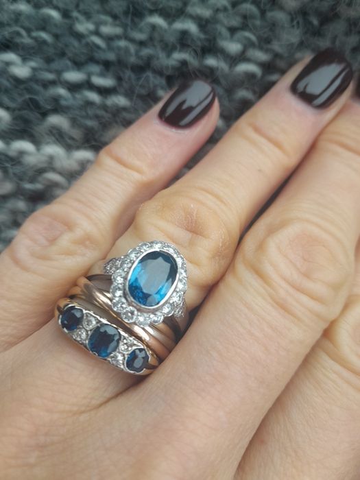 R.15 Zaręczynowy Pierścionek Antyk Szafiry Diamenty Złoto 585 WYCENA