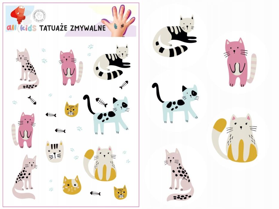 Tatuaże Zmywalne Dla Dzieci Szalone Koty 15x10 cm All4Kids