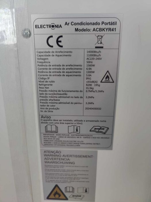 Ar Condicionado Portátil Electronia ACBKYR41 – Usado, Poucas Utilizações