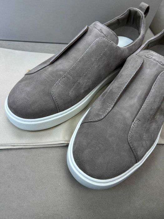 Мужские кожаные кроссовки Santoni замшевые кеды Сантони ob423